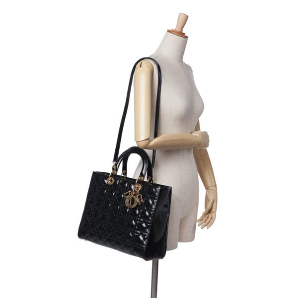 Pre-owned Dior Large Patent Cannage Lady Dior Black