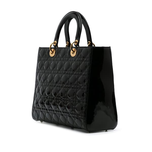 Pre-owned Dior Large Patent Cannage Lady Dior Black
