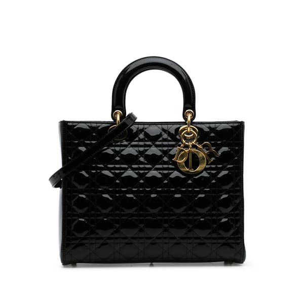 Pre-owned Dior Large Patent Cannage Lady Dior Black