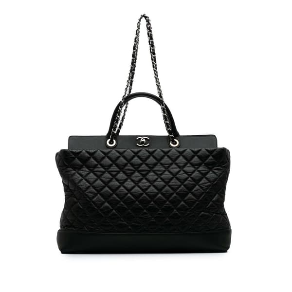 Pre-owned Chanel Quilted Aged Calfskin Be CC Shopper Tote Black
