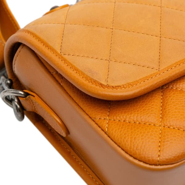 Pre-owned Chanel Small Quilted Iridescent Calfskin and Caviar Daily Carry Flap Orange