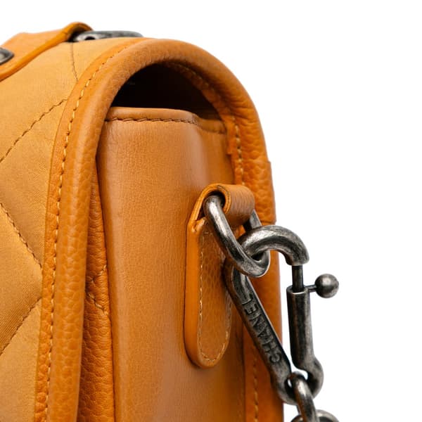 Pre-owned Chanel Small Quilted Iridescent Calfskin and Caviar Daily Carry Flap Orange