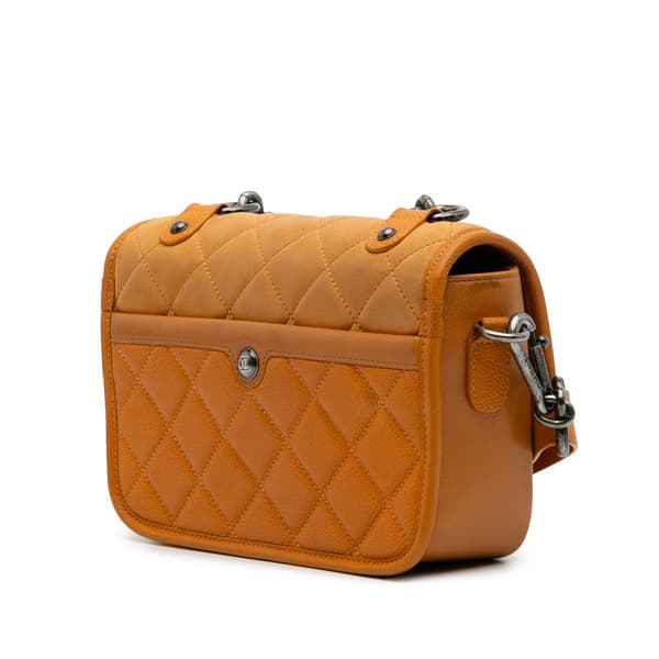 Pre-owned Chanel Small Quilted Iridescent Calfskin and Caviar Daily Carry Flap Orange