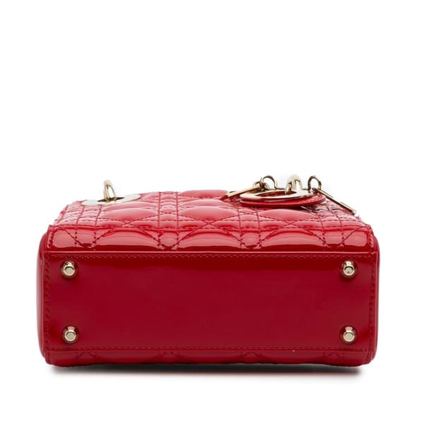 Pre-owned Dior Mini Patent Cannage Lady Dior Red