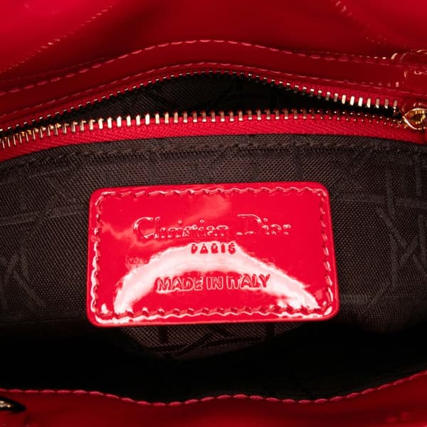 Pre-owned Dior Mini Patent Cannage Lady Dior Red