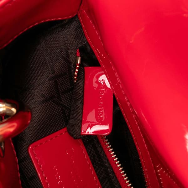 Pre-owned Dior Mini Patent Cannage Lady Dior Red