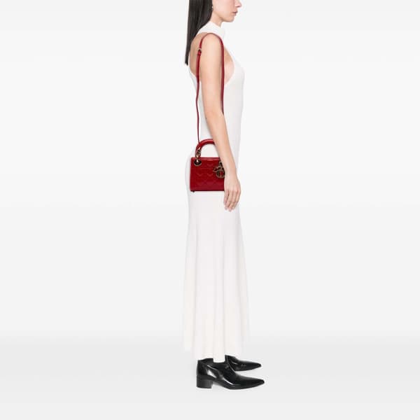 Pre-owned Dior Mini Patent Cannage Lady Dior Red