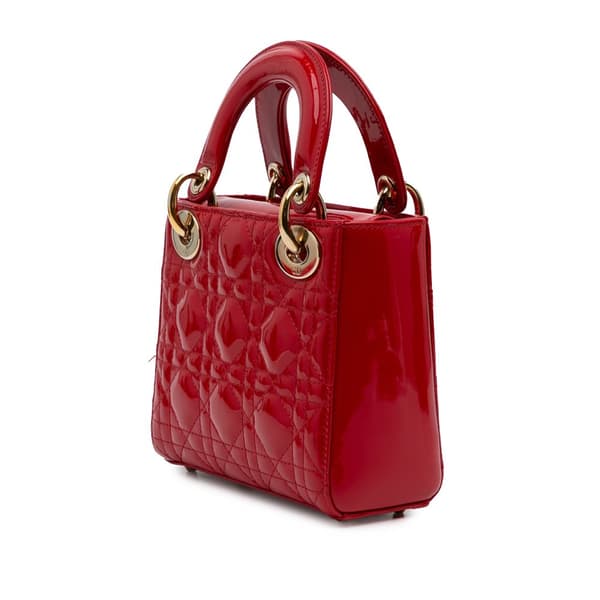 Pre-owned Dior Mini Patent Cannage Lady Dior Red