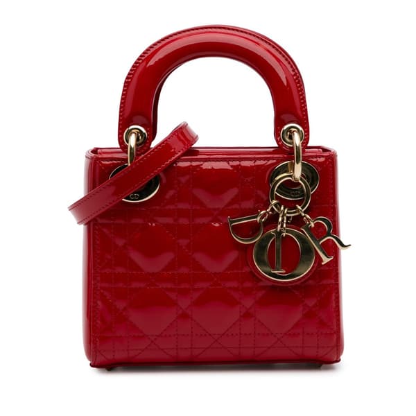 Pre-owned Dior Mini Patent Cannage Lady Dior Red
