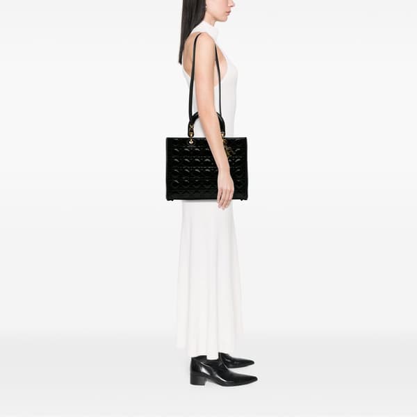 Pre-owned Dior Large Patent Cannage Lady Dior Black