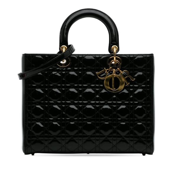 Pre-owned Dior Large Patent Cannage Lady Dior Black