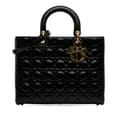 Miniatyrbild 1 av 10: Pre-owned Dior Large Patent Cannage Lady Dior Black