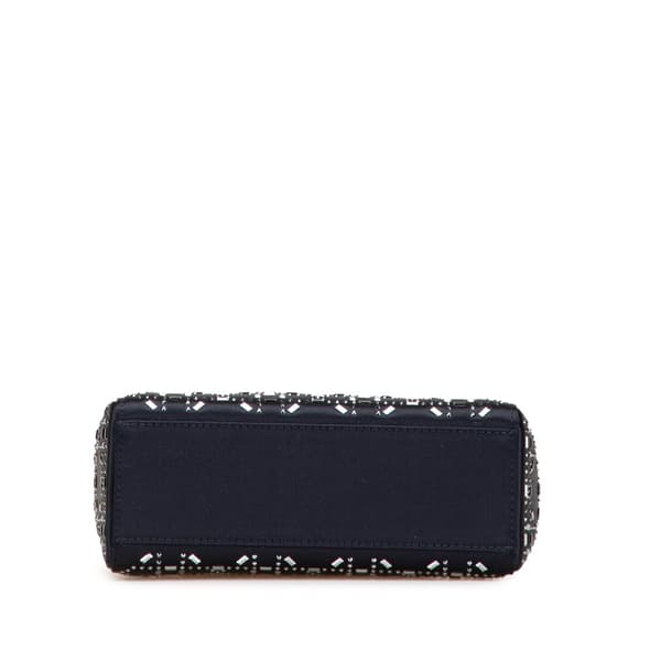 Pre-owned Dior Mini Satin Cannage Strass Crystal Embellished Lady Dior Blue