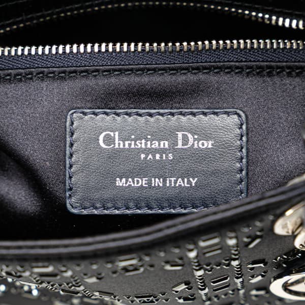 Pre-owned Dior Mini Satin Cannage Strass Crystal Embellished Lady Dior Blue