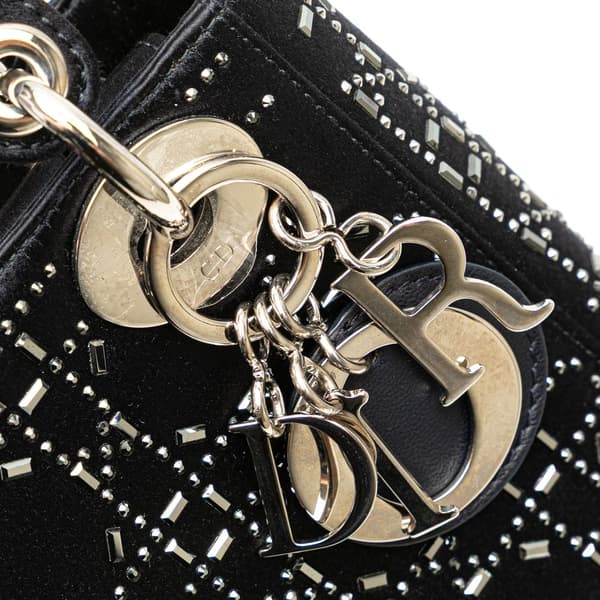 Pre-owned Dior Mini Satin Cannage Strass Crystal Embellished Lady Dior Blue