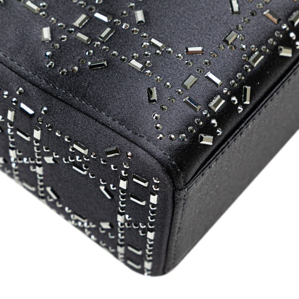 Pre-owned Dior Mini Satin Cannage Strass Crystal Embellished Lady Dior Blue