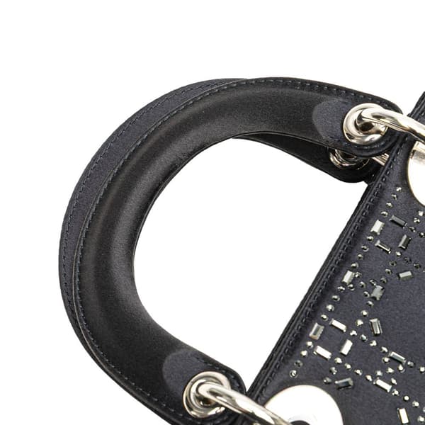 Pre-owned Dior Mini Satin Cannage Strass Crystal Embellished Lady Dior Blue
