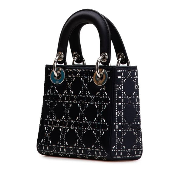 Pre-owned Dior Mini Satin Cannage Strass Crystal Embellished Lady Dior Blue