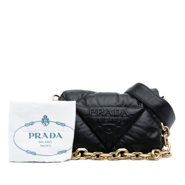 Pre-owned Prada Nappa Soft Padded Logo Satchel Black