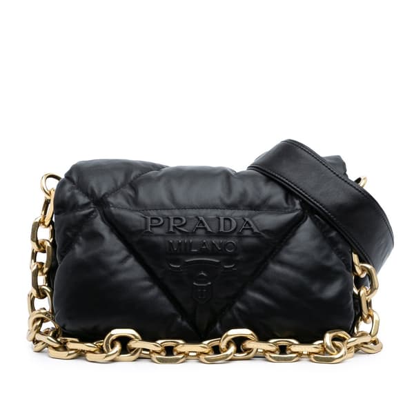 Pre-owned Prada Nappa Soft Padded Logo Satchel Black