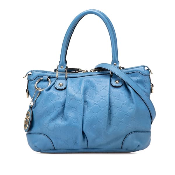 Pre-owned Gucci Guccissima Sukey Satchel Blue