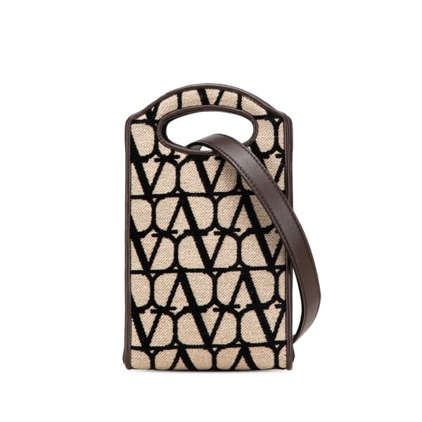 Pre-owned Valentino Mini Toile Loco Iconographe VLogo Phone Bag Brown