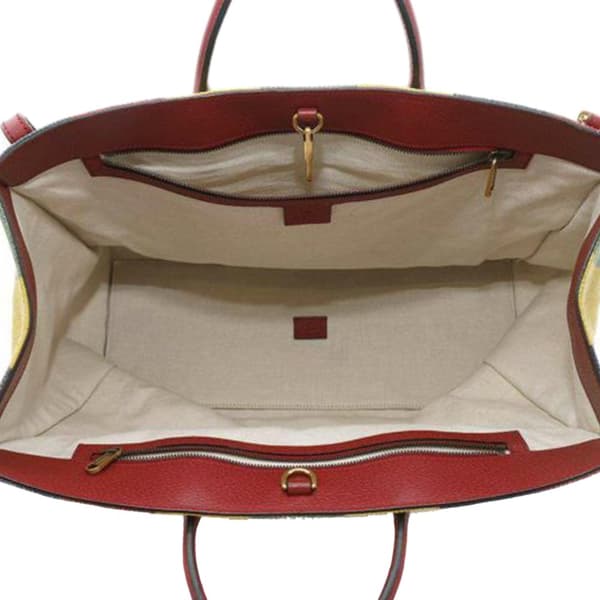 Pre-owned Gucci Baiadera Stripe Canvas Convertible Tote Red