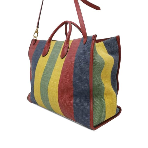 Pre-owned Gucci Baiadera Stripe Canvas Convertible Tote Red