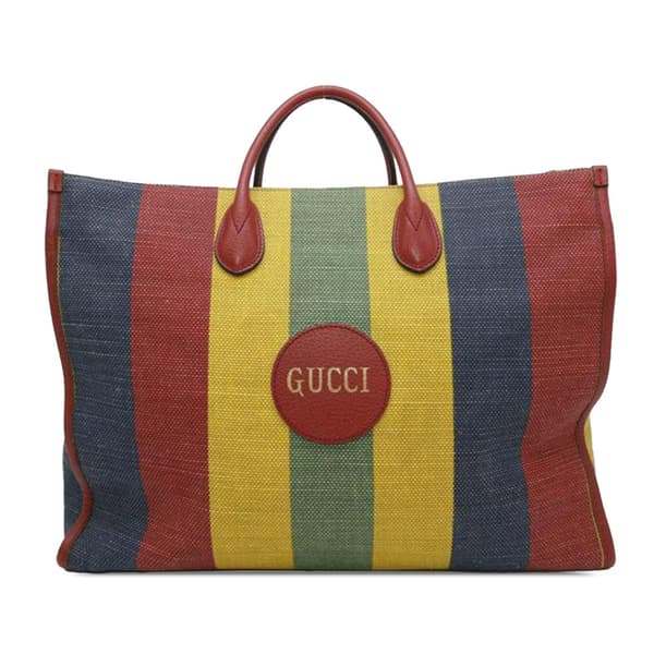 Pre-owned Gucci Baiadera Stripe Canvas Convertible Tote Red