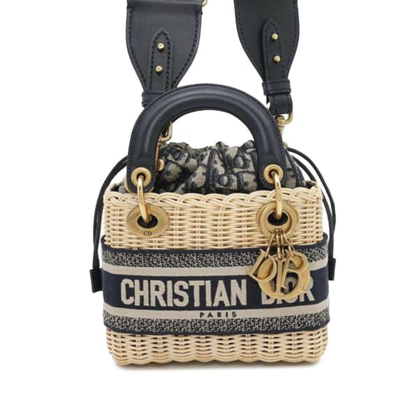 Pre-owned Dior Mini Oblique Wicker Lady Dior Brown