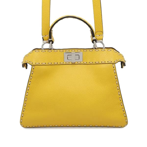 Pre-owned Fendi Small Calfskin Selleria Peekaboo ISeeU Satchel Yellow