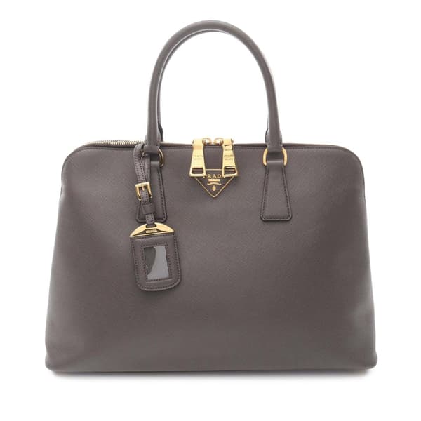 Pre-owned Prada Large Saffiano Lux Promenade Satchel Brown