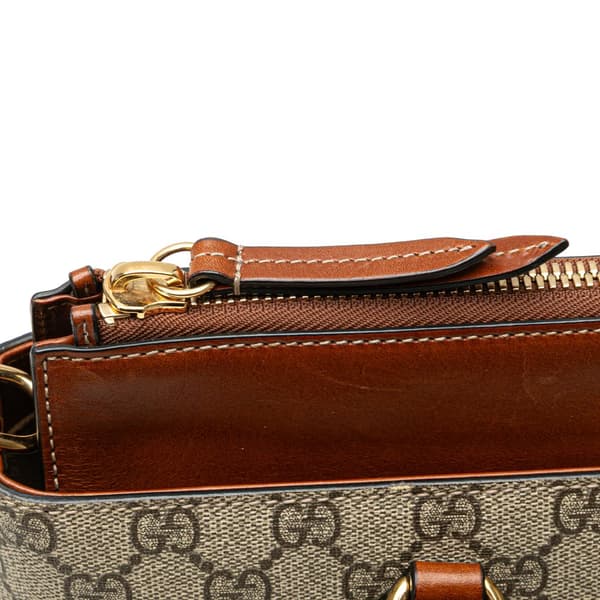 Pre-owned Gucci GG Supreme Linea A Satchel Brown