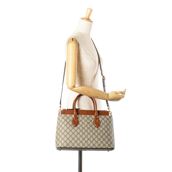 Pre-owned Gucci GG Supreme Linea A Satchel Brown