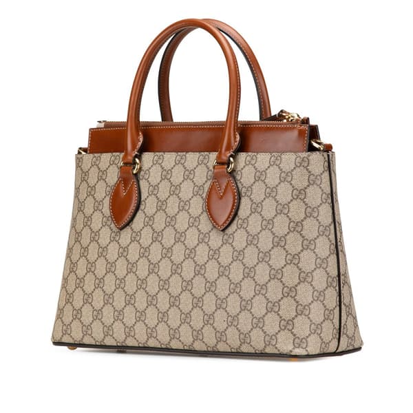 Pre-owned Gucci GG Supreme Linea A Satchel Brown