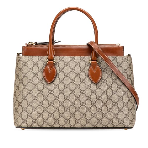 Pre-owned Gucci GG Supreme Linea A Satchel Brown