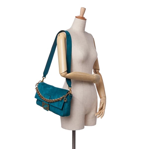 Pre-owned Fendi Large Suede Chamois Baguette Satchel Blue