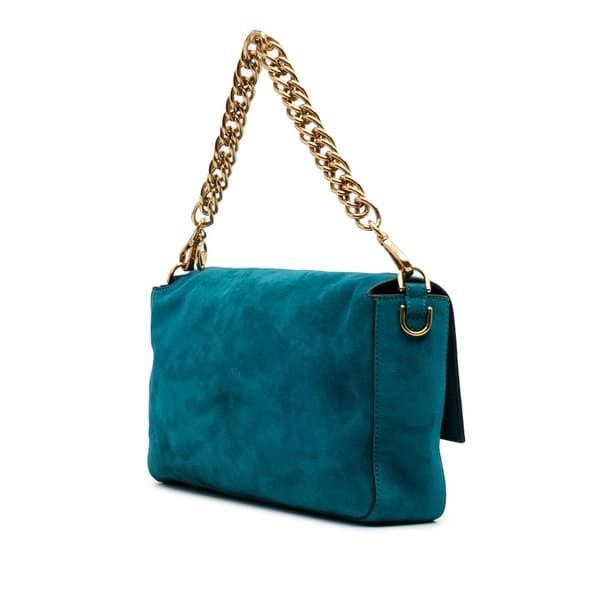 Pre-owned Fendi Large Suede Chamois Baguette Satchel Blue