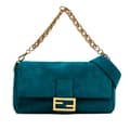 Miniatyrbillede 1 af 10: Pre-owned Fendi Large Suede Chamois Baguette Satchel Blue