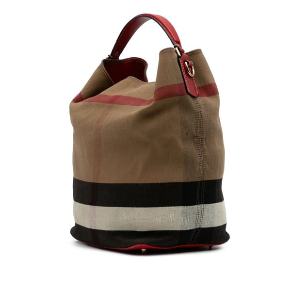Pre-owned Burberry Medium Mega Check Canvas Ashby Bucket Bag Brown