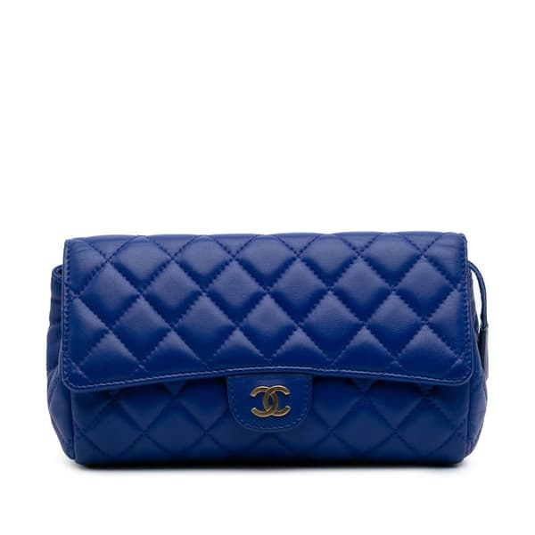 Pre-owned Chanel CC Quilted Lambskin Zip Vanity Flap Blue