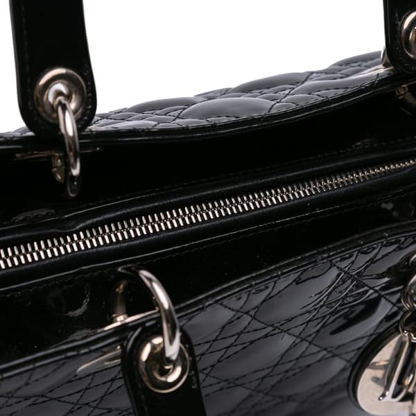 Pre-owned Dior Large Patent Cannage Lady Dior Black