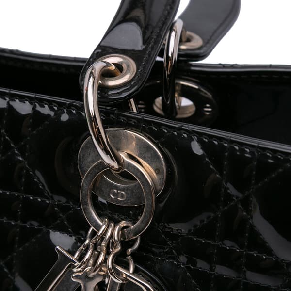 Pre-owned Dior Large Patent Cannage Lady Dior Black