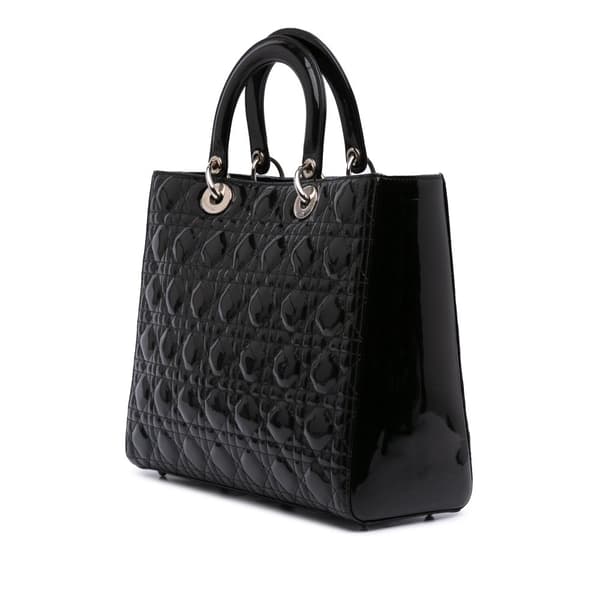 Pre-owned Dior Large Patent Cannage Lady Dior Black