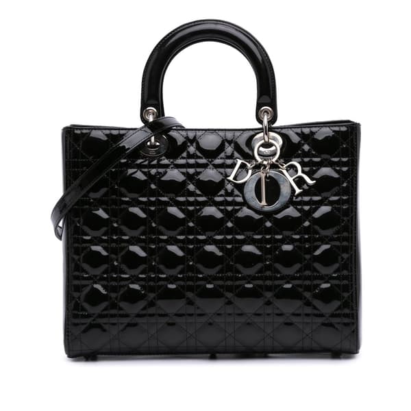 Pre-owned Dior Large Patent Cannage Lady Dior Black