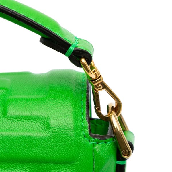 Pre-owned Fendi Mini Zucca Embossed Leather Baguette Satchel Green