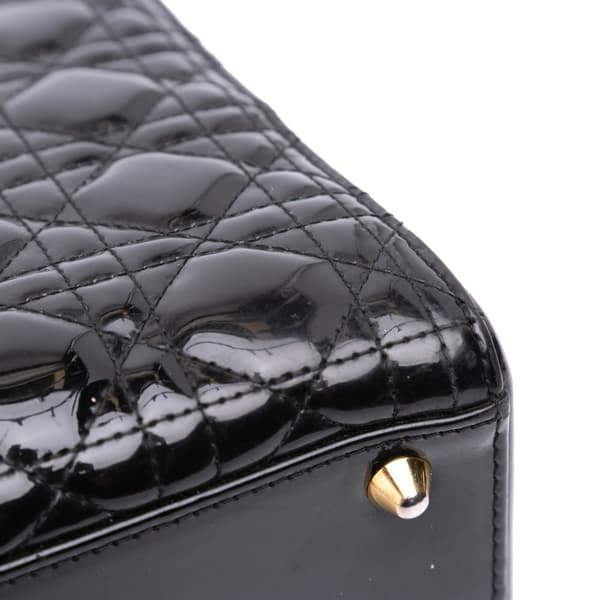 Pre-owned Dior Large Patent Cannage Lady Dior Black
