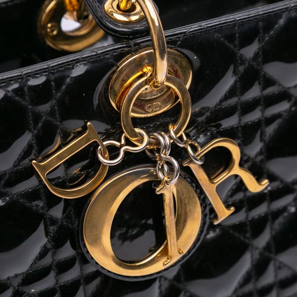 Pre-owned Dior Large Patent Cannage Lady Dior Black