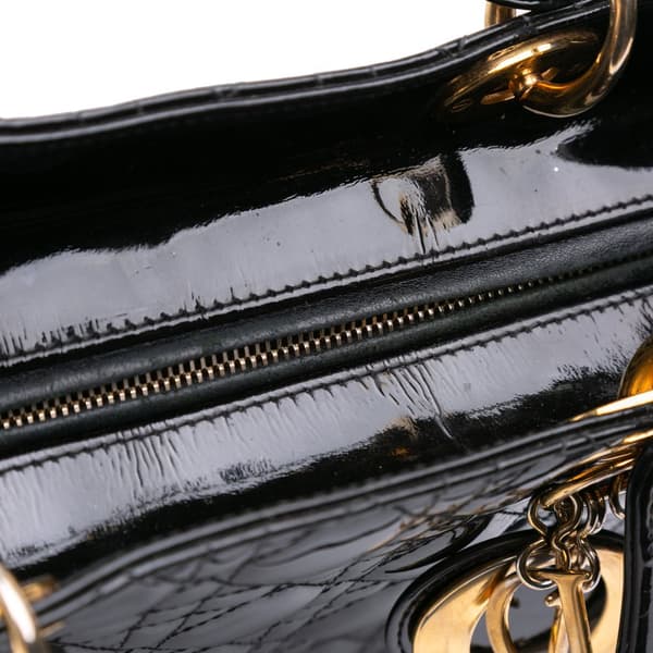 Pre-owned Dior Large Patent Cannage Lady Dior Black
