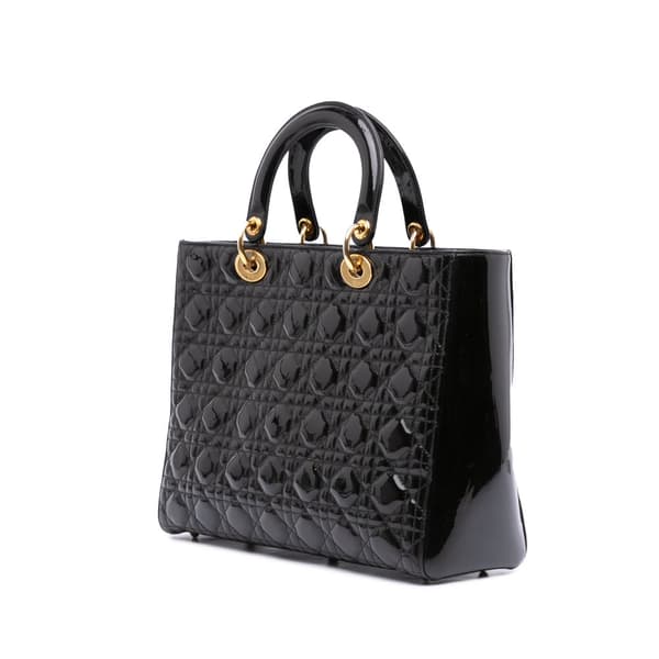 Pre-owned Dior Large Patent Cannage Lady Dior Black